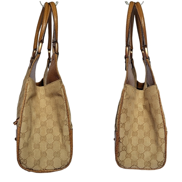 Gucci GG Canvas and Leather Nailhead Jackie Bardot Bag Tan 124407 - Picture 7 of 15